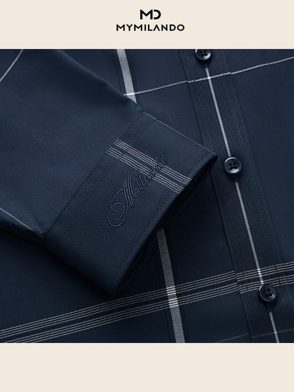 Áo Sơ Mi Nam Milando SMDMI239 Họa Tiết Kẻ Ô Sợi Tre Cao Cấp