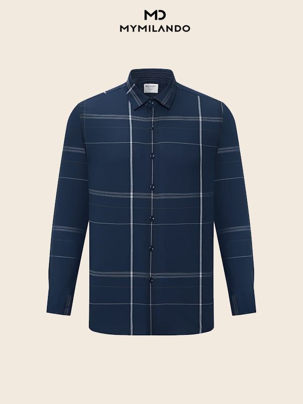 Áo Sơ Mi Nam Milando SMDMI239 Họa Tiết Kẻ Ô Sợi Tre Cao Cấp
