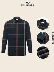 Áo Sơ Mi Nam Milando SMDMI240 Kẻ Ô Sợi Tre Phối Màu Cao Cấp