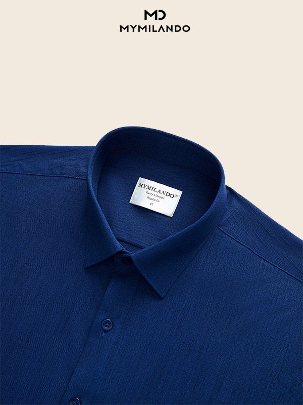 Áo Sơ Mi Cao Cấp Màu Xanh Đậm Họa Tiết Vân Chìm