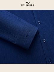 Áo Sơ Mi Cao Cấp Màu Xanh Đậm Họa Tiết Vân Chìm