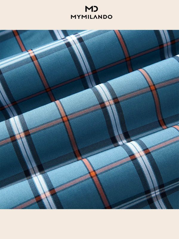 Áo Sơ Mi Nam Ngắn Tay Milando SMCMI288 Xanh Caro Modal Sợi Sồi