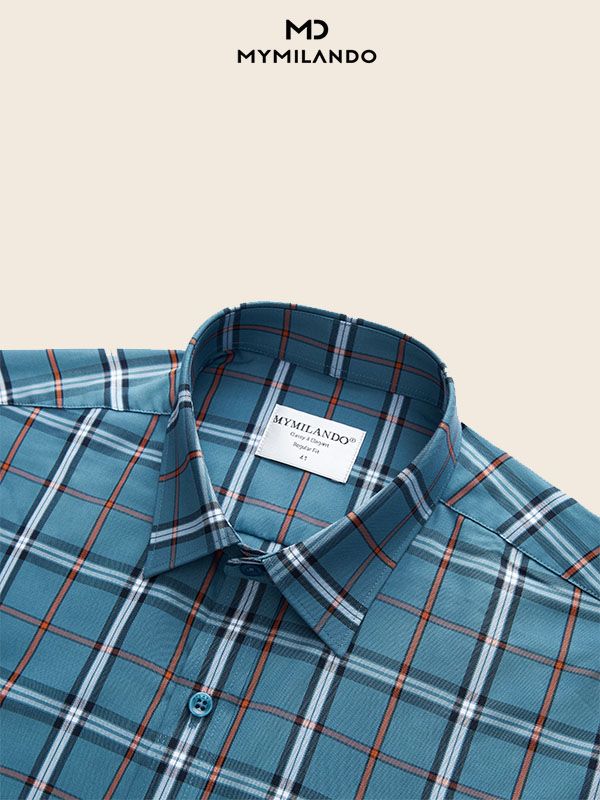 Áo Sơ Mi Nam Ngắn Tay Milando SMCMI288 Xanh Caro Modal Sợi Sồi