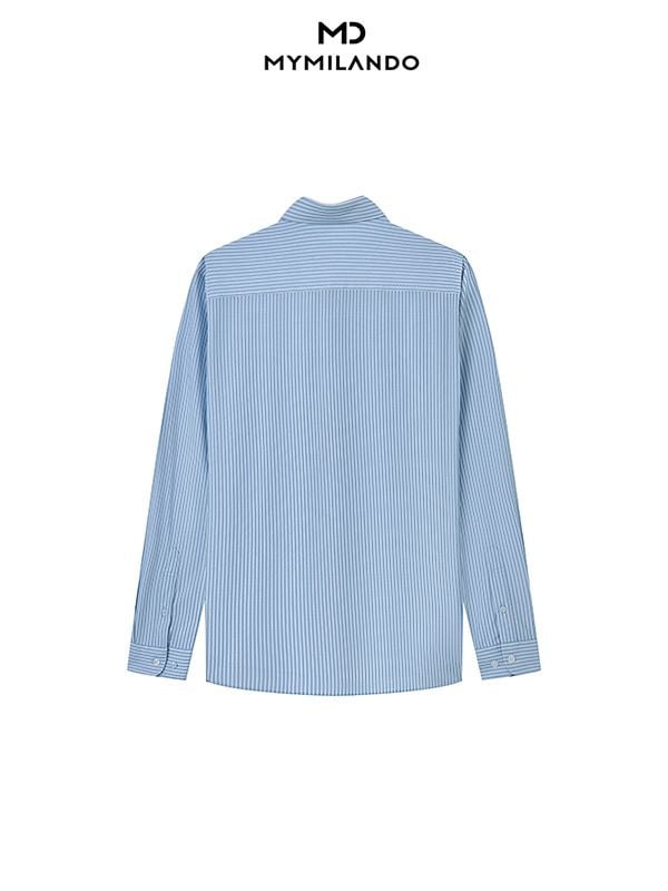 Áo Sơ Mi Nam Milando SMDMI69 Business Kẻ Xanh Có Túi Chống Nhăn