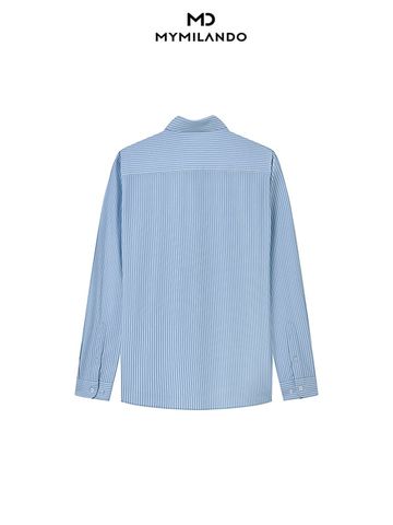 Áo Sơ Mi Nam Milando SMDMI69 Business Kẻ Xanh Có Túi Chống Nhăn