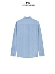 Áo Sơ Mi Nam Milando SMDMI69 Business Kẻ Xanh Có Túi Chống Nhăn