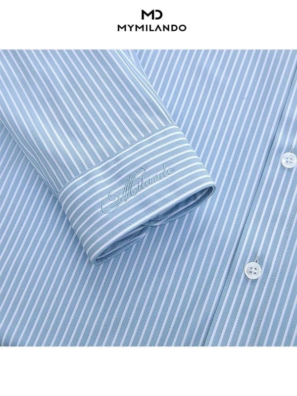 Áo Sơ Mi Nam Milando SMDMI69 Business Kẻ Xanh Có Túi Chống Nhăn