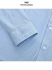 Áo Sơ Mi Nam Milando SMDMI69 Business Kẻ Xanh Có Túi Chống Nhăn