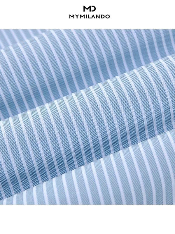 Áo Sơ Mi Nam Milando SMDMI69 Business Kẻ Xanh Có Túi Chống Nhăn