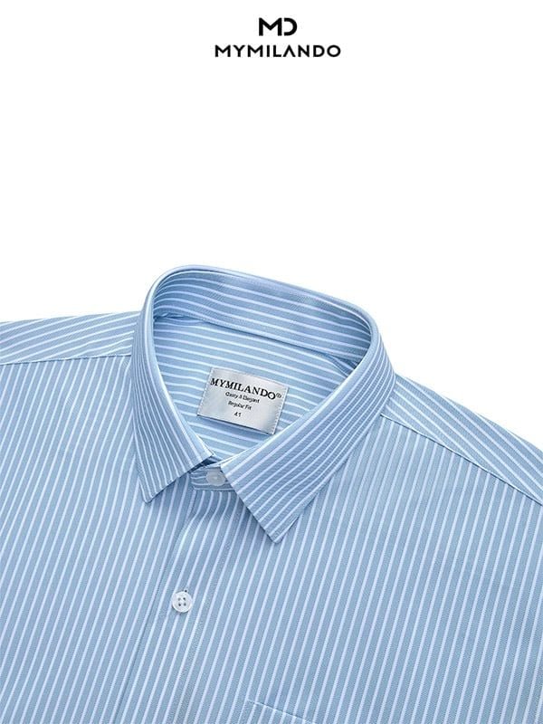 Áo Sơ Mi Nam Milando SMDMI69 Business Kẻ Xanh Có Túi Chống Nhăn