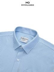 Áo Sơ Mi Nam Milando SMDMI69 Business Kẻ Xanh Có Túi Chống Nhăn