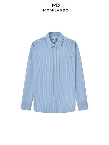 Áo Sơ Mi Nam Milando SMDMI69 Business Kẻ Xanh Có Túi Chống Nhăn