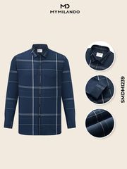 Áo Sơ Mi Nam Milando SMDMI239 Họa Tiết Kẻ Ô Sợi Tre Cao Cấp