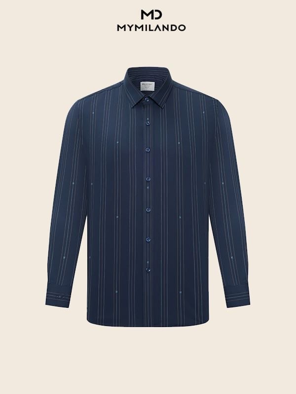 Áo Sơ Mi Nam Milando SMDMI236 Kẻ Sọc Dọc Sợi Tre Co Giãn