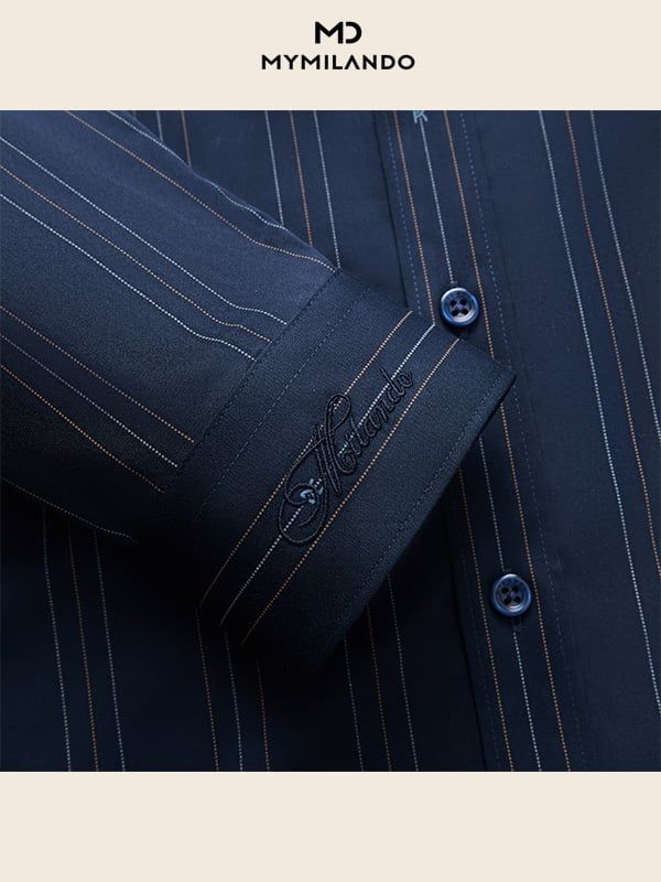Áo Sơ Mi Nam Milando SMDMI236 Kẻ Sọc Dọc Sợi Tre Co Giãn