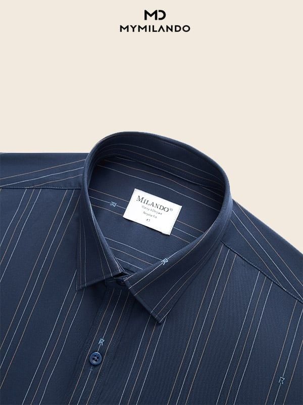 Áo Sơ Mi Nam Milando SMDMI236 Kẻ Sọc Dọc Sợi Tre Co Giãn