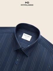 Áo Sơ Mi Nam Milando SMDMI236 Kẻ Sọc Dọc Sợi Tre Co Giãn