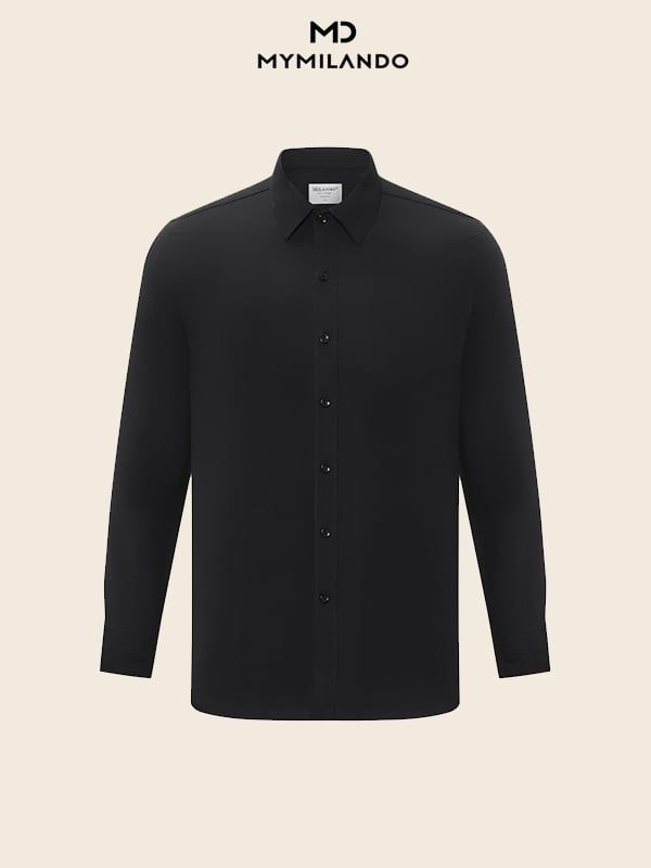 Áo Sơ Mi Nam Đen Trơn Milando SMDMI229 Vải Nano Kháng Khuẩn