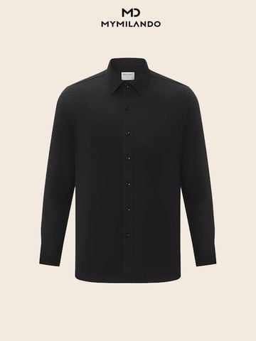 Áo Sơ Mi Nam Đen Trơn Milando SMDMI229 Vải Nano Kháng Khuẩn