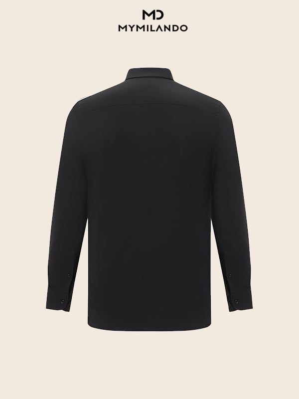 Áo Sơ Mi Nam Đen Trơn Milando SMDMI229 Vải Nano Kháng Khuẩn