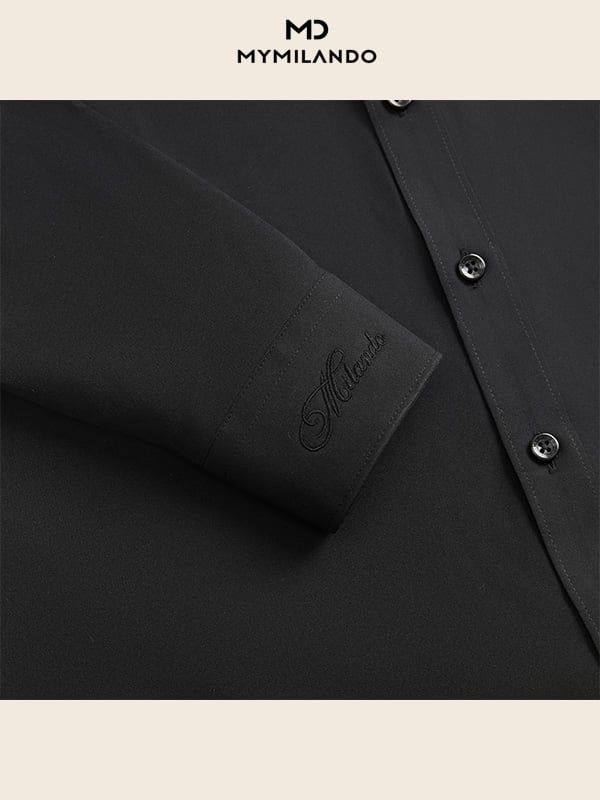 Áo Sơ Mi Nam Đen Trơn Milando SMDMI229 Vải Nano Kháng Khuẩn