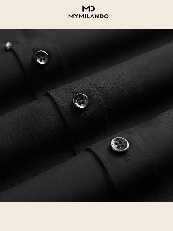 Áo Sơ Mi Nam Đen Trơn Milando SMDMI229 Vải Nano Kháng Khuẩn