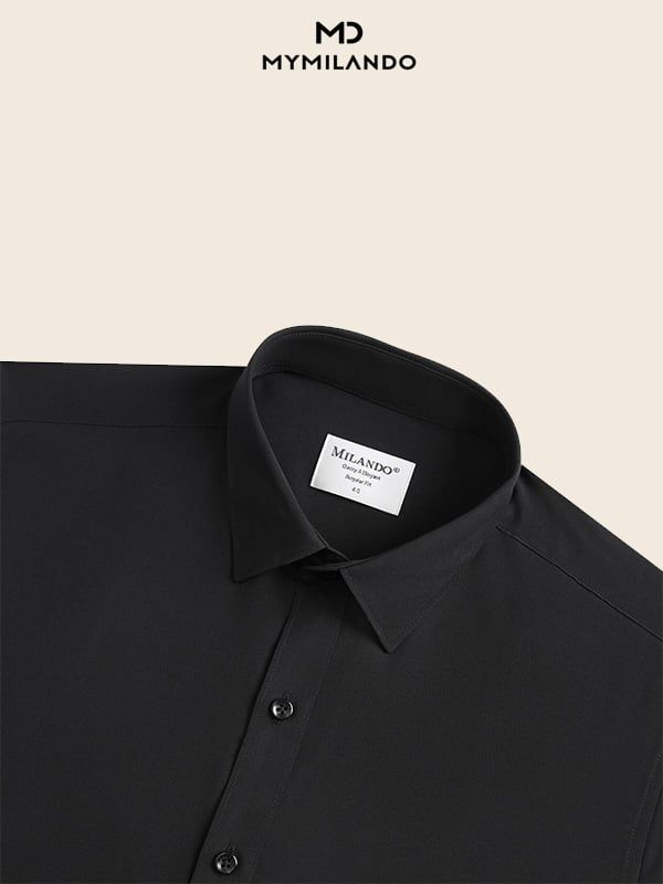 Áo Sơ Mi Nam Đen Trơn Milando SMDMI229 Vải Nano Kháng Khuẩn