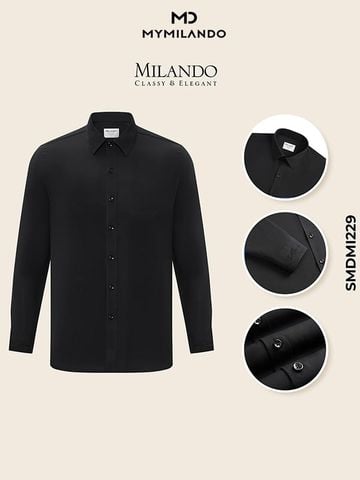 Áo Sơ Mi Nam Đen Trơn Milando SMDMI229 Vải Nano Kháng Khuẩn
