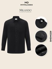 Áo Sơ Mi Nam Đen Trơn Milando SMDMI229 Vải Nano Kháng Khuẩn