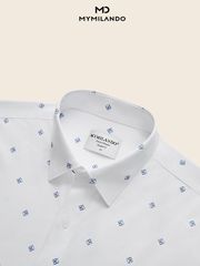 Áo Sơ Mi Nam Milando SMDMI233 Trắng Họa Tiết Sợi Cafe Có Túi