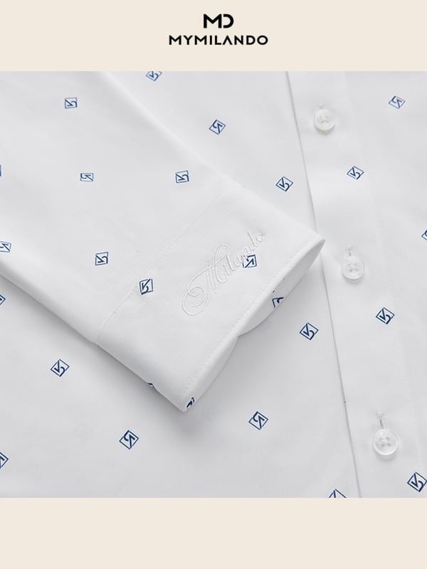 Áo Sơ Mi Nam Milando SMDMI233 Trắng Họa Tiết Sợi Cafe Có Túi