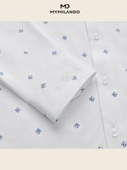 Áo Sơ Mi Nam Milando SMDMI233 Trắng Họa Tiết Sợi Cafe Có Túi