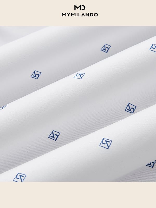 Áo Sơ Mi Nam Milando SMDMI233 Trắng Họa Tiết Sợi Cafe Có Túi