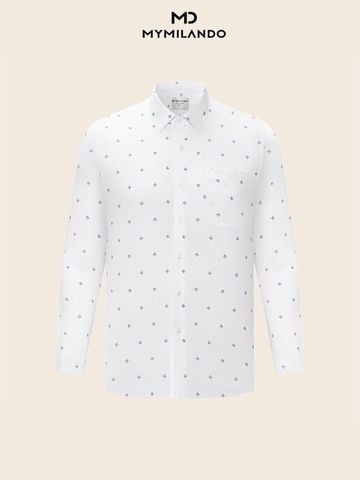 Áo Sơ Mi Nam Milando SMDMI233 Trắng Họa Tiết Sợi Cafe Có Túi