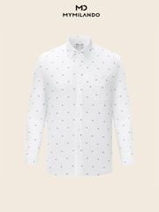 Áo Sơ Mi Nam Milando SMDMI233 Trắng Họa Tiết Sợi Cafe Có Túi