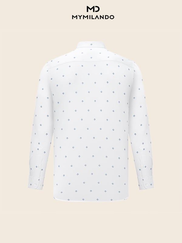 Áo Sơ Mi Nam Milando SMDMI233 Trắng Họa Tiết Sợi Cafe Có Túi