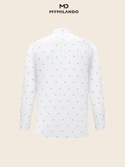 Áo Sơ Mi Nam Milando SMDMI233 Trắng Họa Tiết Sợi Cafe Có Túi