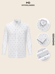 Áo Sơ Mi Nam Milando SMDMI233 Trắng Họa Tiết Sợi Cafe Có Túi