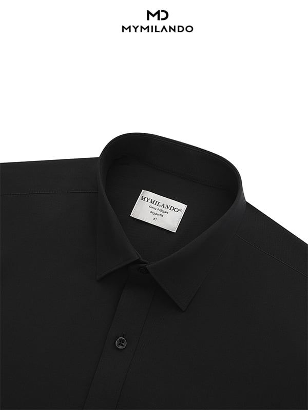 Áo Sơ Mi Nam Ngắn Tay Milando SMCMI298 Đen Trơn Co Giãn Cao Cấp