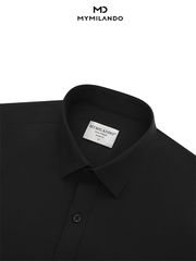 Áo Sơ Mi Nam Ngắn Tay Milando SMCMI298 Đen Trơn Co Giãn Cao Cấp