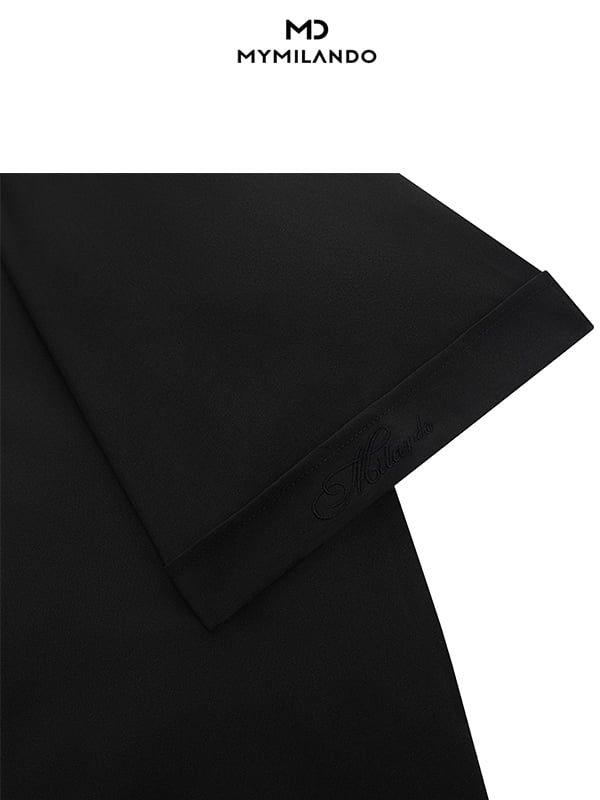 Áo Sơ Mi Nam Ngắn Tay Milando SMCMI298 Đen Trơn Co Giãn Cao Cấp