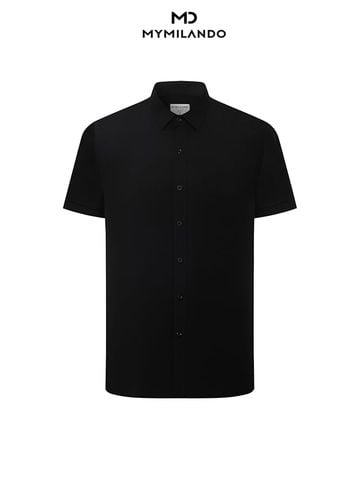 Áo Sơ Mi Nam Ngắn Tay Milando SMCMI298 Đen Trơn Co Giãn Cao Cấp