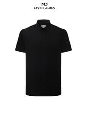 Áo Sơ Mi Nam Ngắn Tay Milando SMCMI298 Đen Trơn Co Giãn Cao Cấp