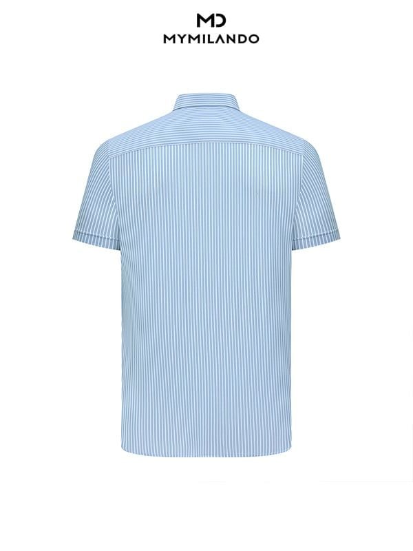 Áo Sơ Mi Nam Ngắn Tay Milando SMCMI89 Họa Tiết Kẻ Sóng Business