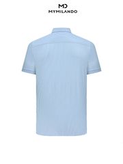 Áo Sơ Mi Nam Ngắn Tay Milando SMCMI89 Họa Tiết Kẻ Sóng Business