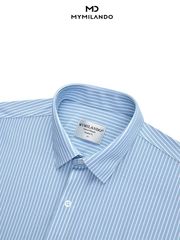 Áo Sơ Mi Nam Ngắn Tay Milando SMCMI89 Họa Tiết Kẻ Sóng Business