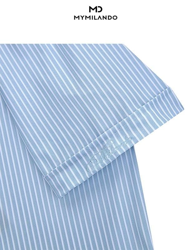 Áo Sơ Mi Nam Ngắn Tay Milando SMCMI89 Họa Tiết Kẻ Sóng Business
