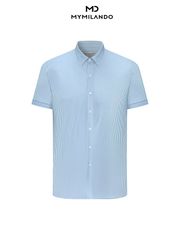 Áo Sơ Mi Nam Ngắn Tay Milando SMCMI89 Họa Tiết Kẻ Sóng Business