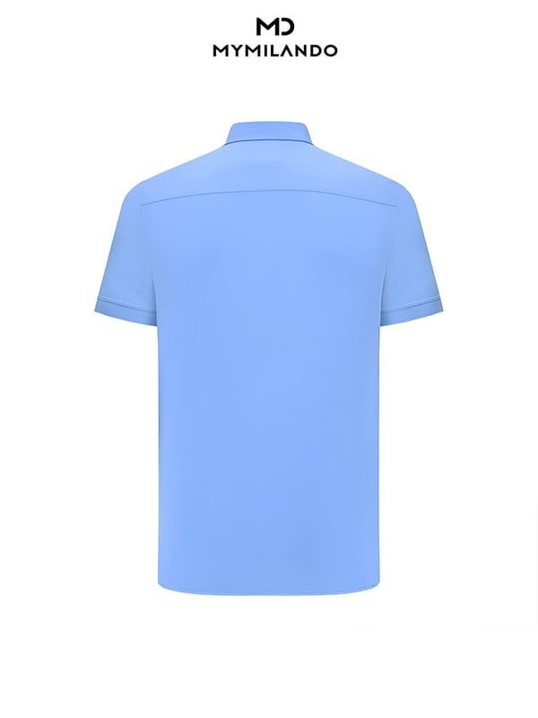 Áo Sơ Mi Nam Ngắn Tay Milando SMCMI234 Xanh Dương Họa Tiết Bamboo