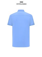 Áo Sơ Mi Nam Ngắn Tay Milando SMCMI234 Xanh Dương Họa Tiết Bamboo